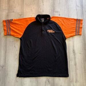 Harley Davidson polo shirt black orange biker y2k streetwear
